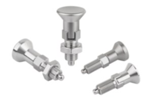 Indexing plungers, stainless steel with stainless steel mushroom grip